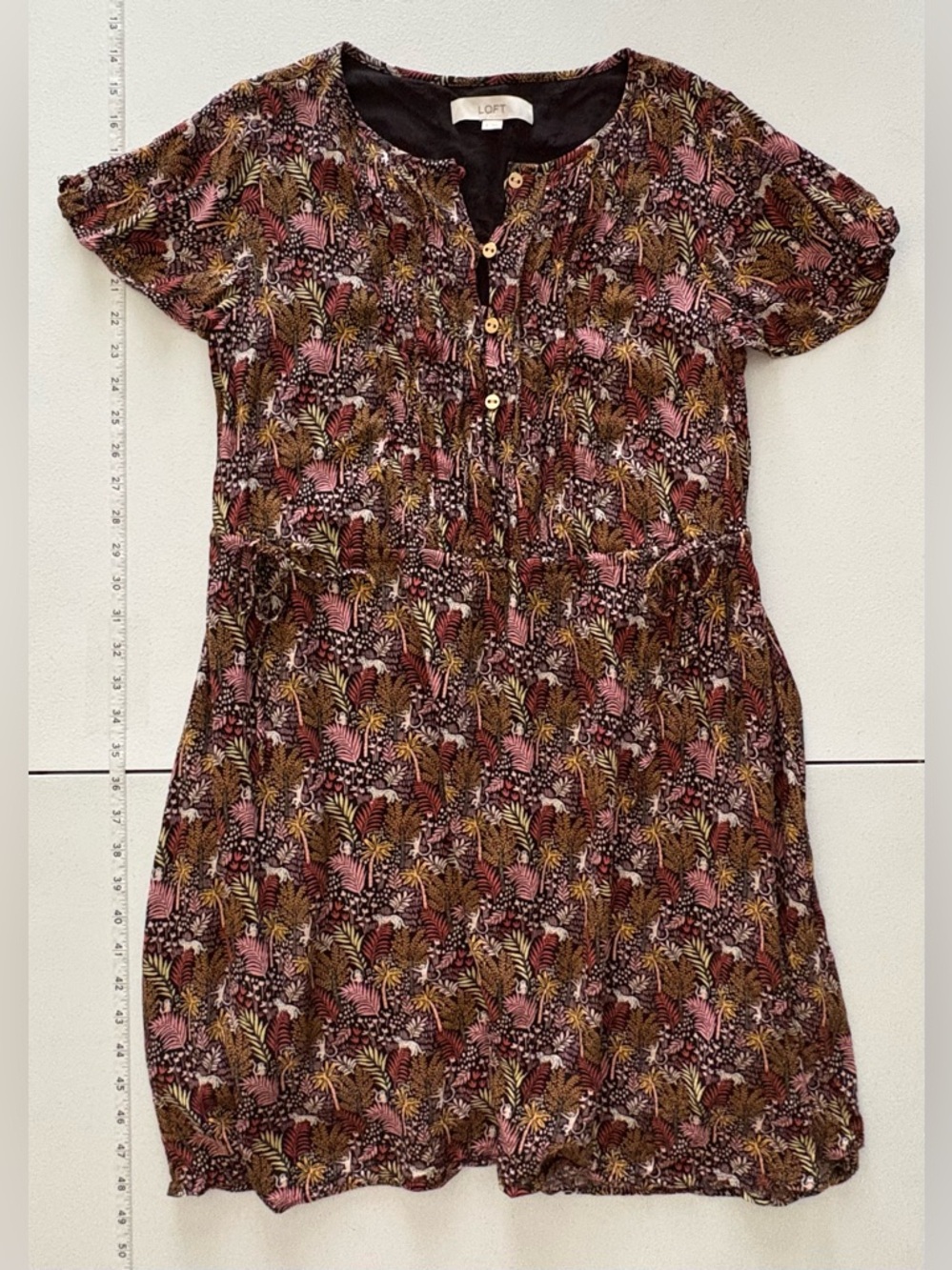 Small Loft Pintucked Paradise Jungle Print‎ Tie Side Dress